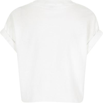 Girls white slogan t-shirt